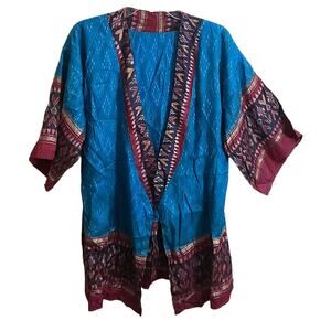 Kashi Silk Jacket Robe Kimono 100%‎ Silk Open Front Boho Hippie One Size